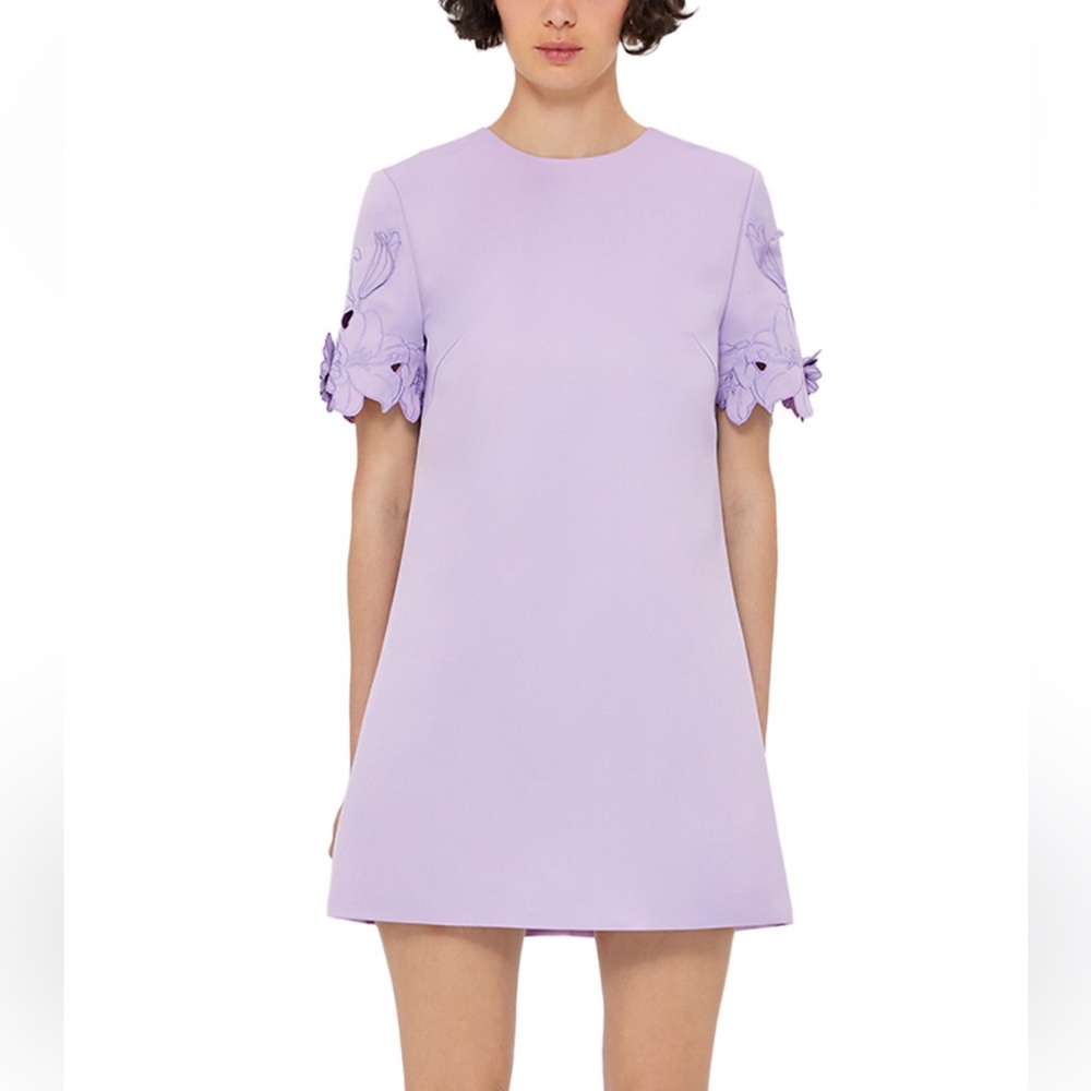 NWT LEO LIN Aurie Appliqué Lavender Short Sleeve Mini Dress Size US 10